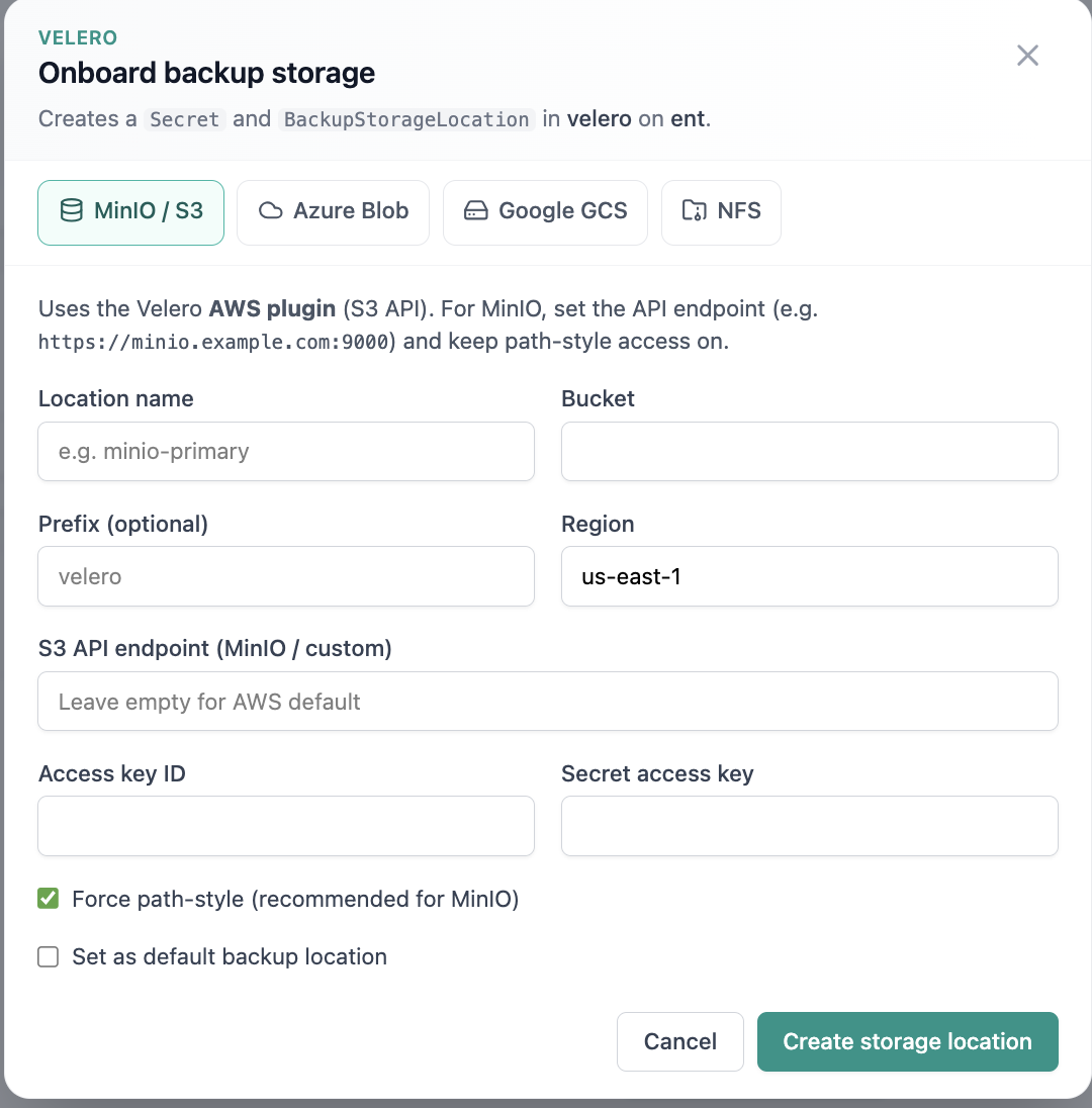 Onboard backup storage location.
